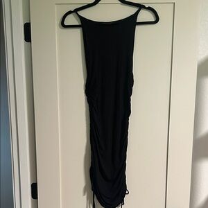 Ruched side black mini dress